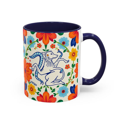 Accent Coffee Mug, Virgo, Zodiac v2. Flower Pattern, (11, 15oz)