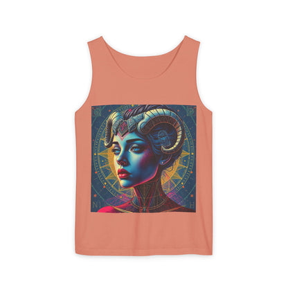Unisex Garment-Dyed, Tank Top, Aries Design, Pop Art v1, 100% Ringspun US cotton