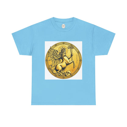 Unisex Heavy Cotton T-Shirt, Golden Angel Coin, Virgo Zodiac Design