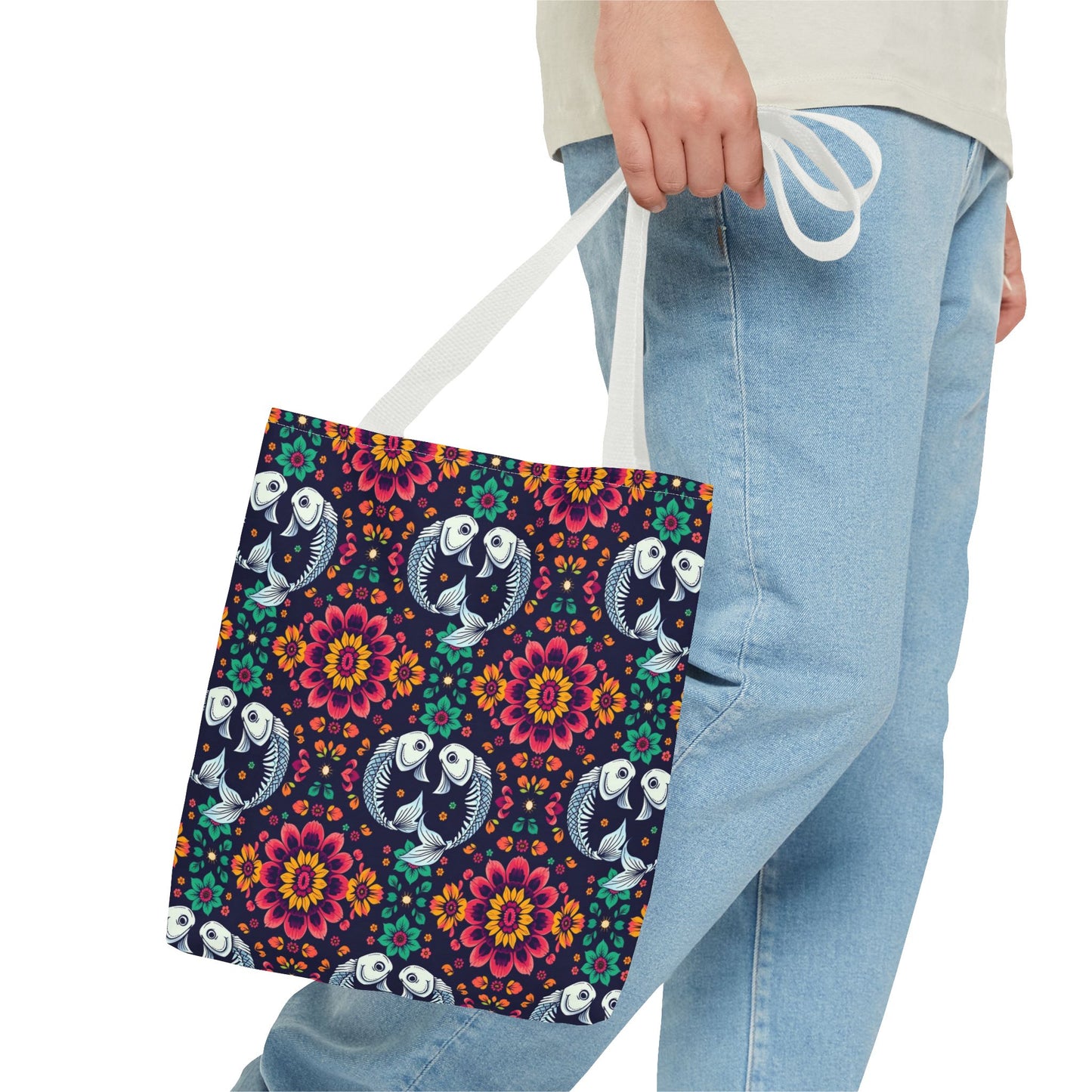 Tote Bag (AOP), Pisces, Zodiac v1, Flower Pattern