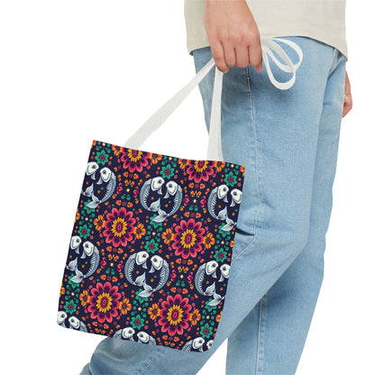 Tote Bag (AOP), Pisces, Zodiac v1, Flower Pattern