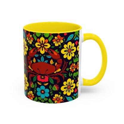 Accent Coffee Mug, Cancer, Zodiac v2, Flower Pattern, (11, 15oz)