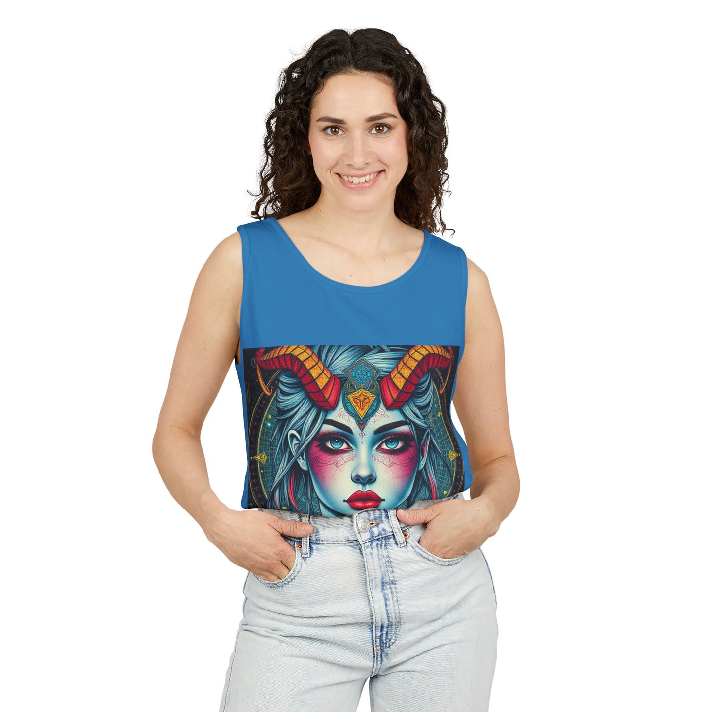 Unisex Garment-Dyed, Tank Top, Capricorn, Pop Art v1, 100% US cotton