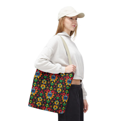 Tote Bag, (AOP), Aries, Zodiac v3, Flower Pattern