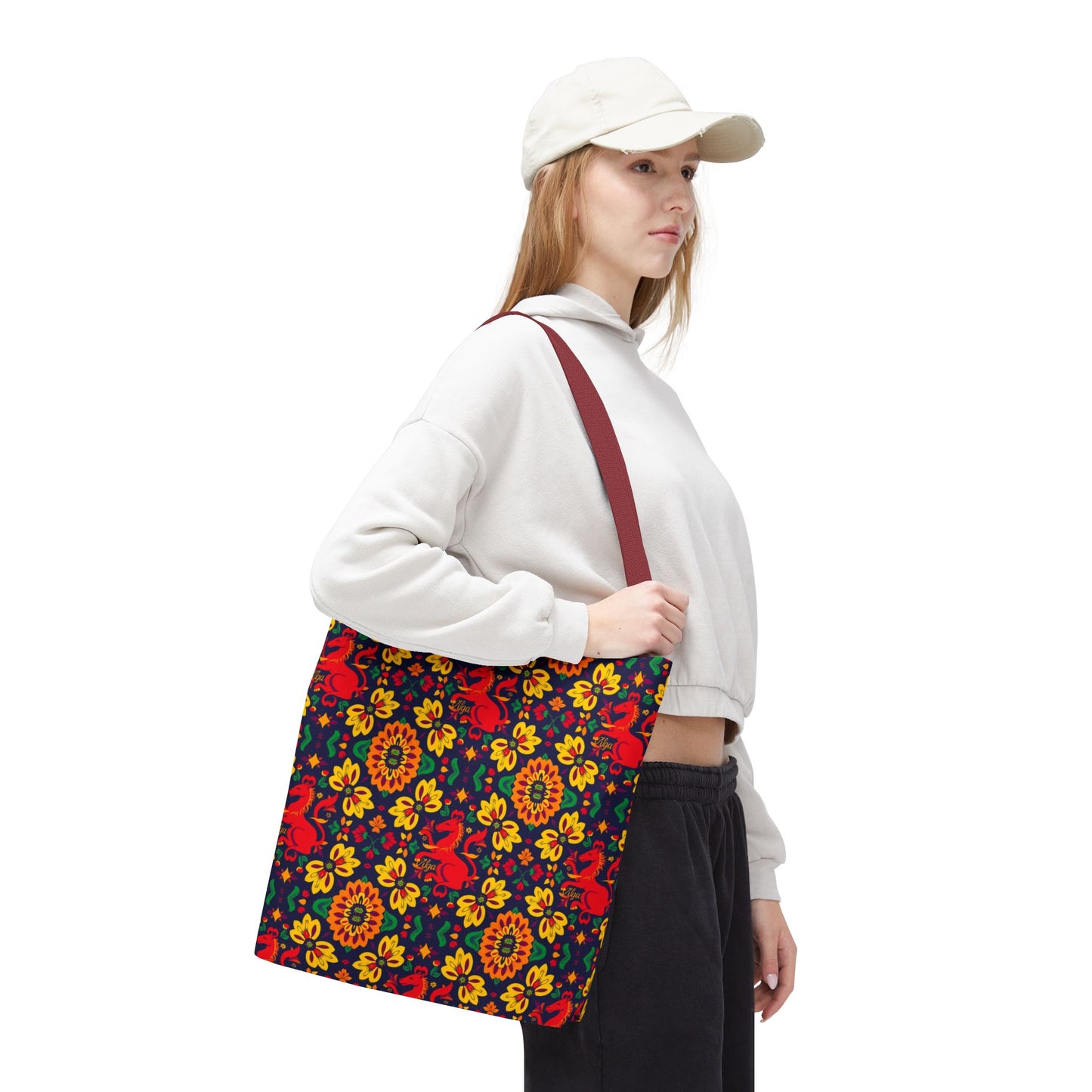 Tote Bag, (AOP), Virgo, Zodiac v4, Flower Pattern