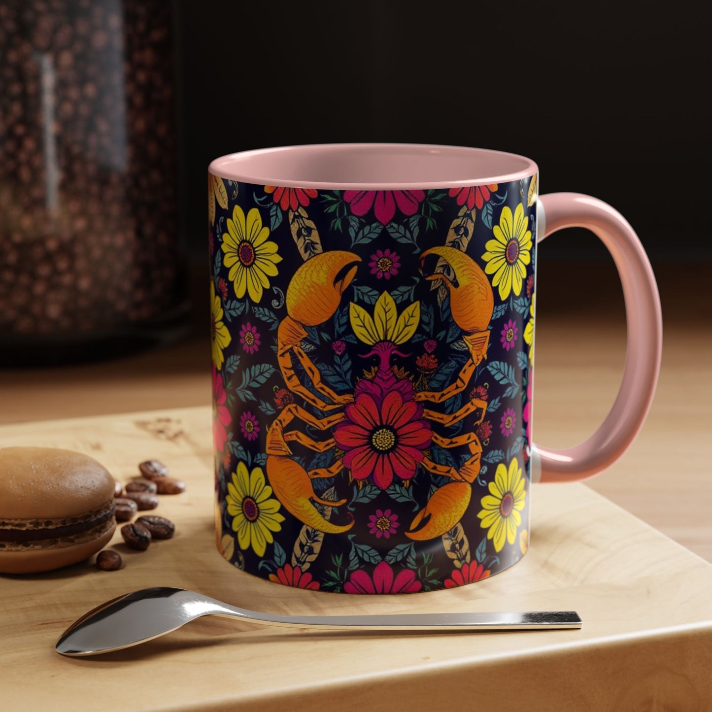 Accent Coffee Mug, Scorpio, Zodiac v3. Flower Pattern, (11, 15oz)