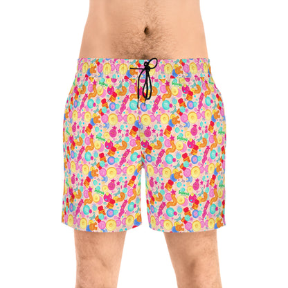 Men's Mid-Length Swim Shorts, (AOP), Sagittarius, Zodiac v1, Bubble Pattern