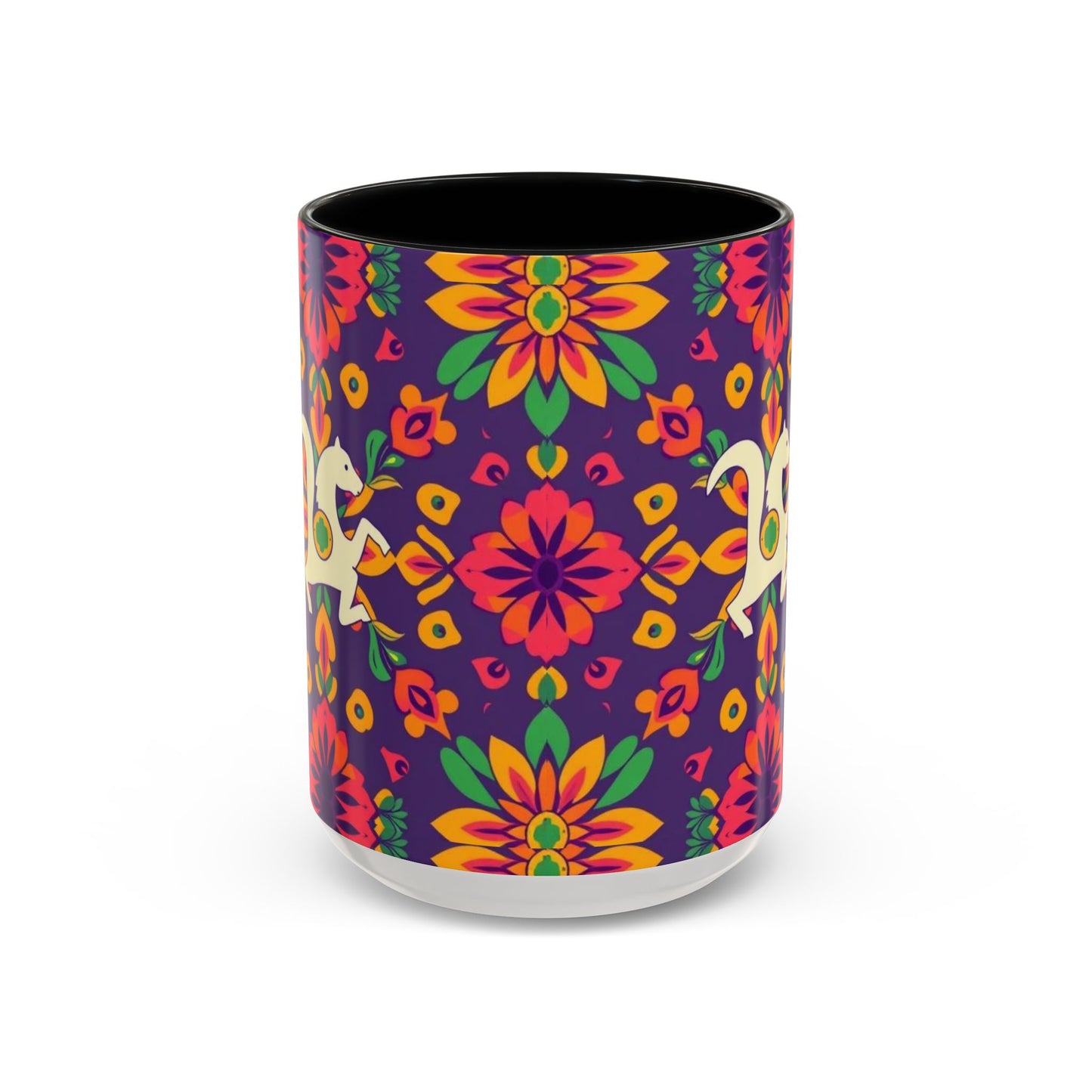 Accent Coffee Mug, Aquarius, Zodiac v2, Flower Pattern, (11, 15oz)