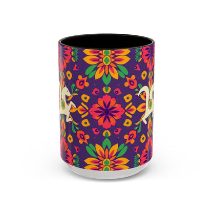 Accent Coffee Mug, Aquarius, Zodiac v2, Flower Pattern, (11, 15oz)