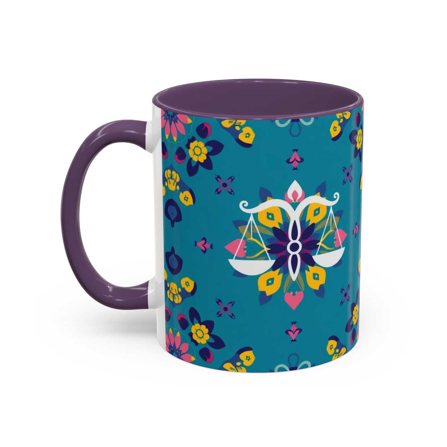 Accent Coffee Mug, Libra, Zodiac v2, Flower Pattern, (11, 15oz)