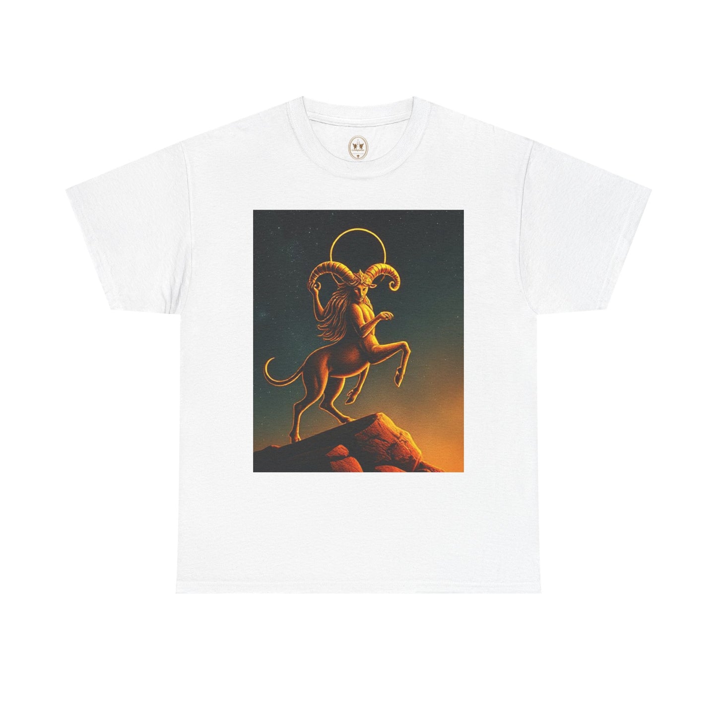 Unisex Heavy Cotton T-Shirt, Mountain Top 1v, Aries Zodiac Design