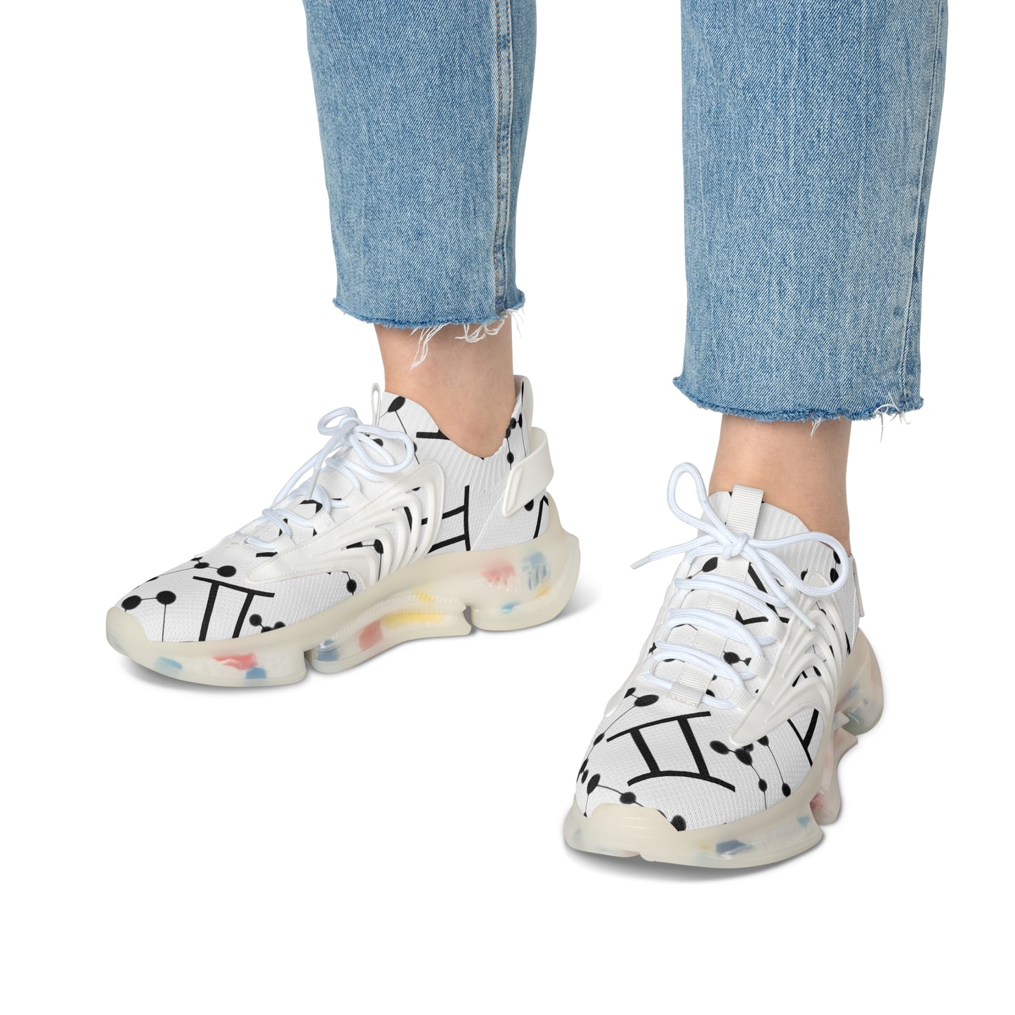 Women's Mesh Sneakers, Constellation & Symbol, Gemini Zodiac Sign, AOP
