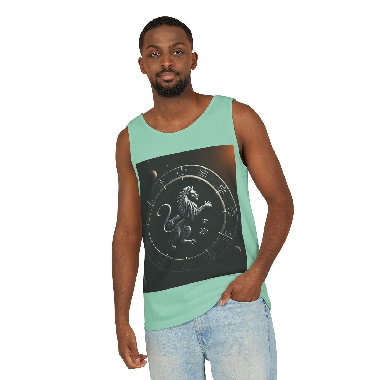 Unisex Garment-Dyed, Tank Top, Leo Design, Space Animal, 100% US cotton