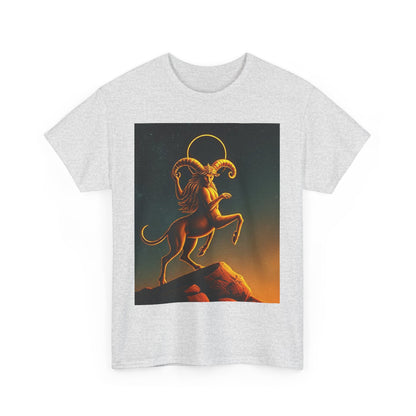 Unisex Heavy Cotton T-Shirt, Mountain Top, Aries Zodiac Design