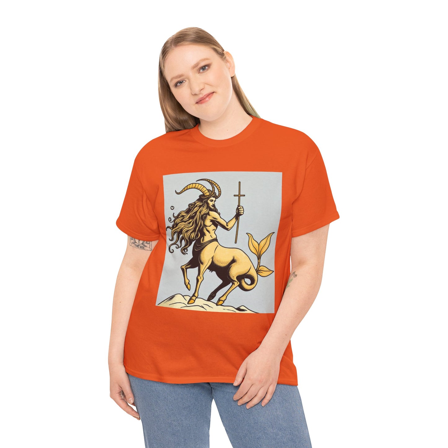 Unisex Heavy Cotton T-Shirt, Capricorn God v3, Zodiac Design