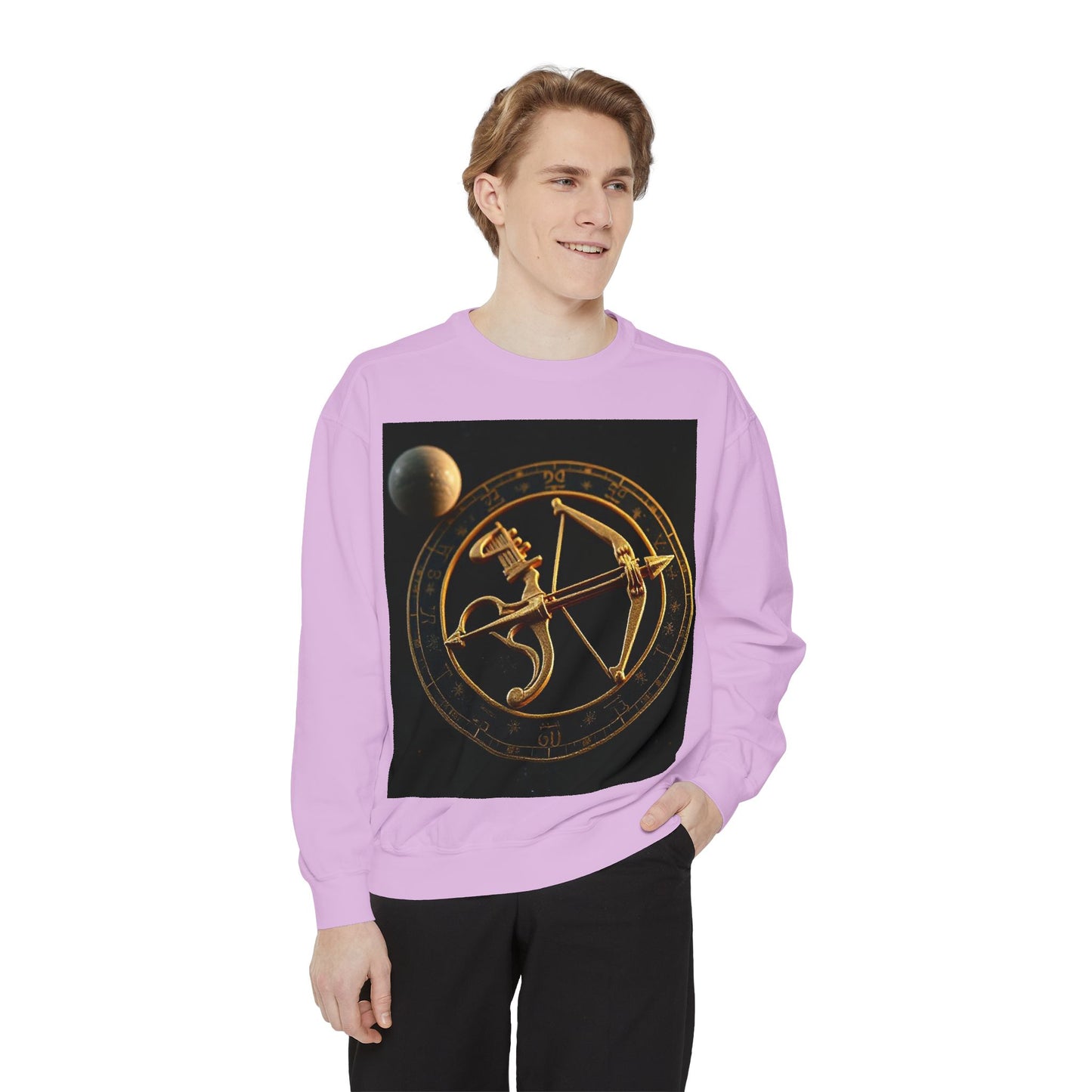Garment-Dyed Sweatshirt, Unisex, Space Symbol Design, Sagittarius
