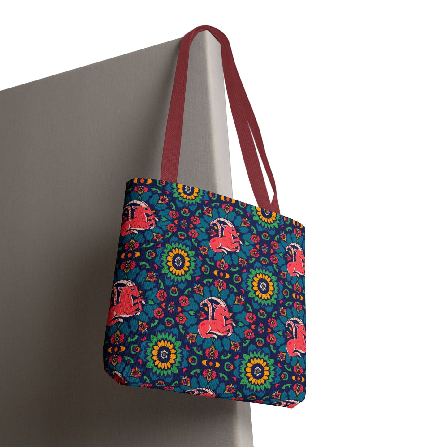 Tote Bag (AOP), Capricorn, Zodiac v1, Flower Pattern