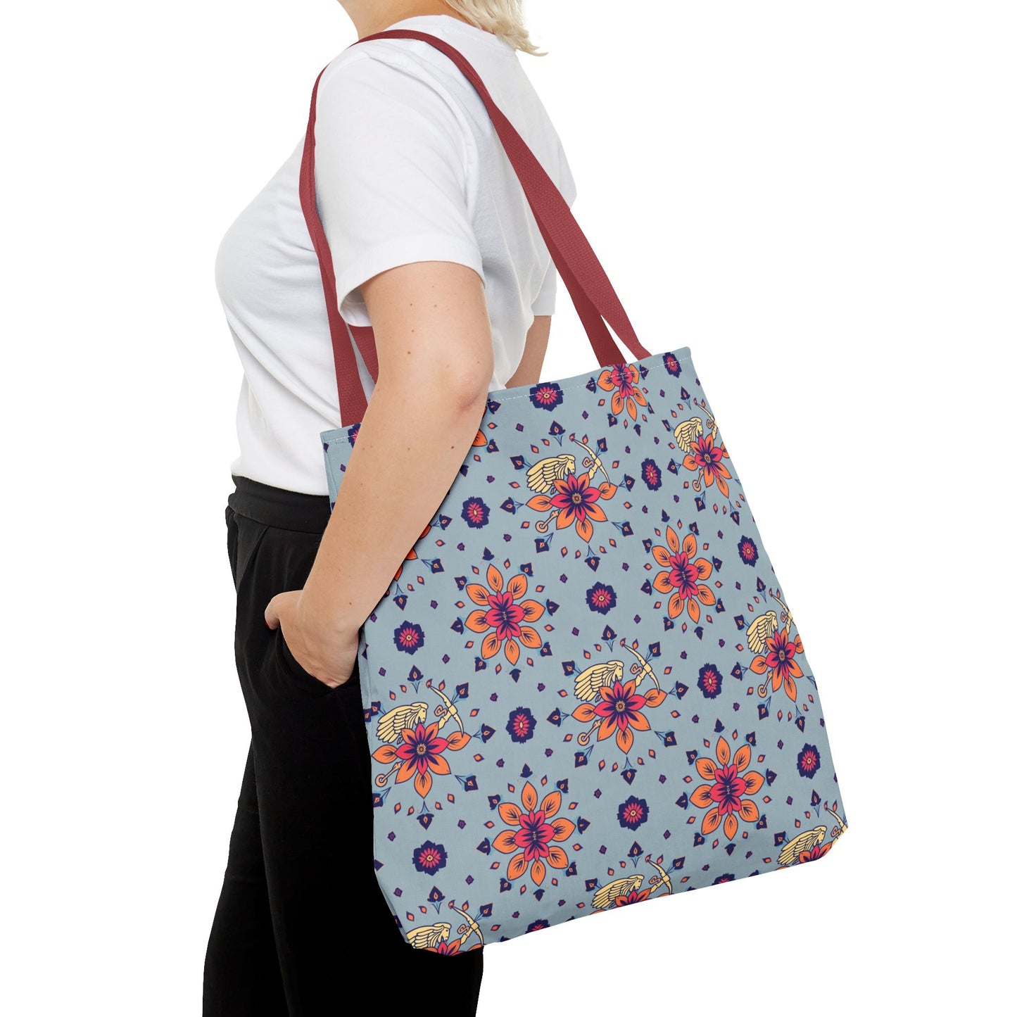 Tote Bag, (AOP), Sagittarius, Zodiac v1, Flower Pattern