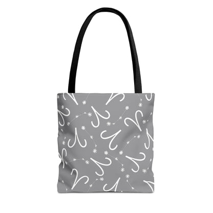 Tote Bag, Aries Zodiac Sign, AOP, (Grey, White)