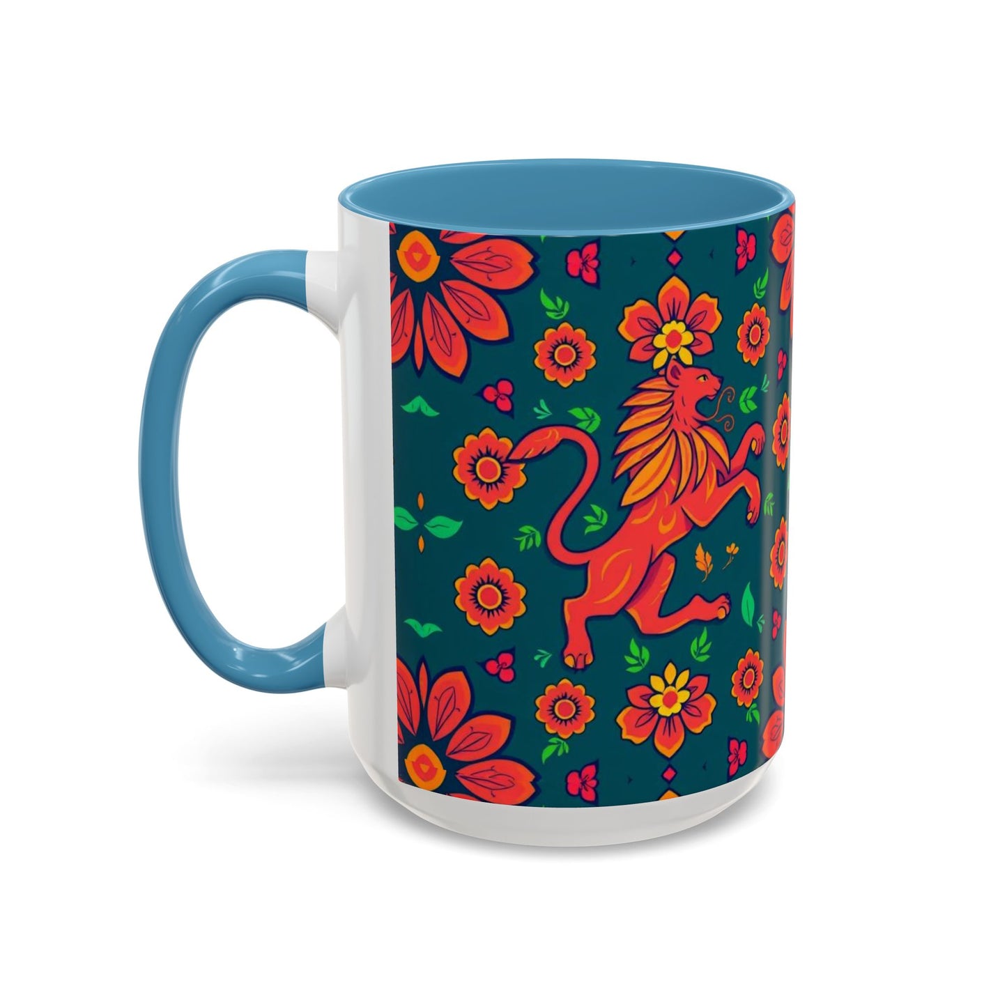 Accent Coffee Mug, Leo, Zodiac v1, Flower Pattern, (11, 15oz)