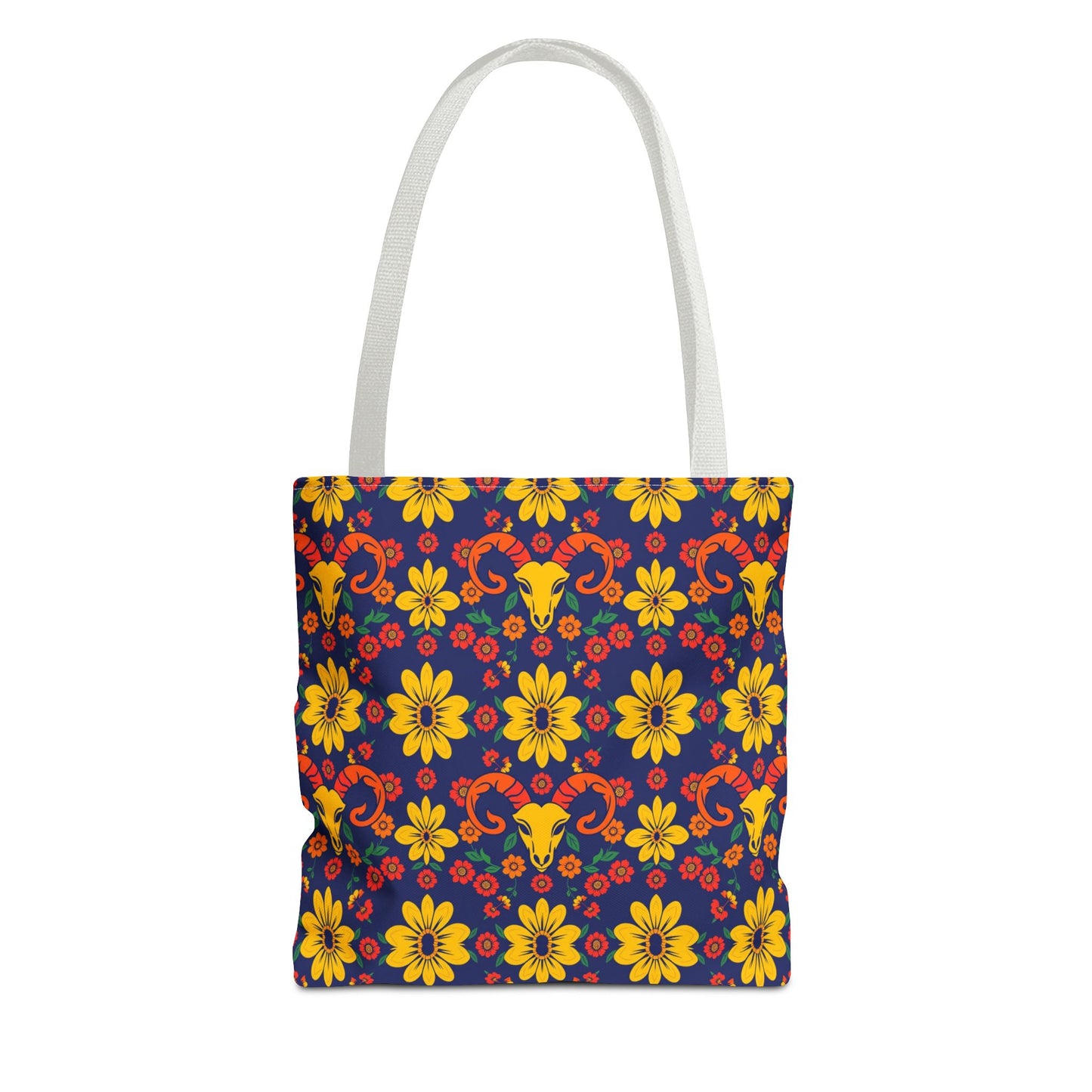Tote Bag, (AOP), Aries, Zodiac v5, Flower Pattern