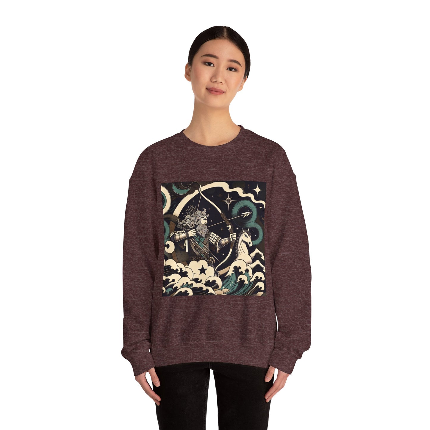 Unisex Heavy Blend™ Crewneck Sweatshirt, Man With Arrow Sagittarius Zodiac Design