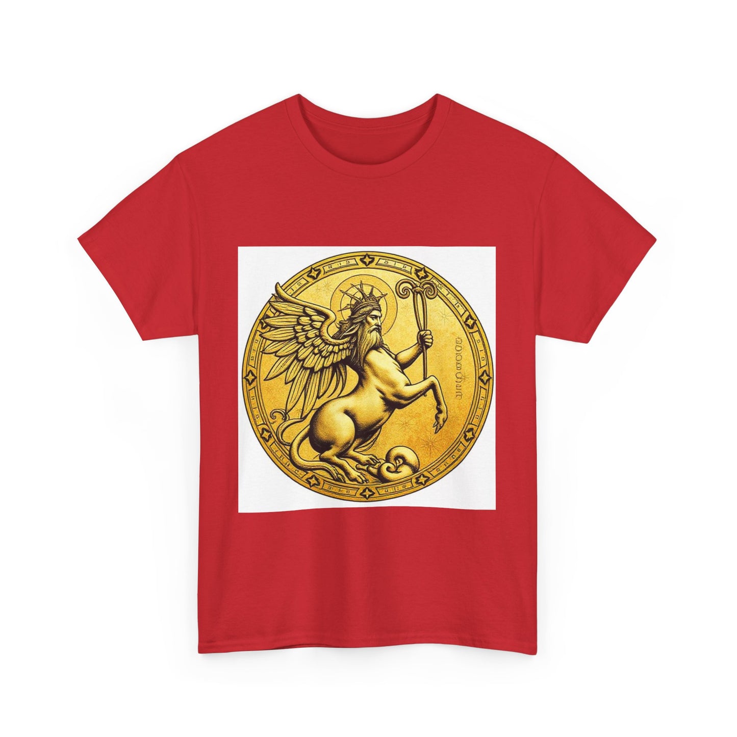 Unisex Heavy Cotton T-Shirt, Golden Angel Coin, Virgo Zodiac Design