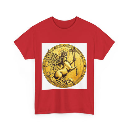 Unisex Heavy Cotton T-Shirt, Golden Angel Coin, Virgo Zodiac Design