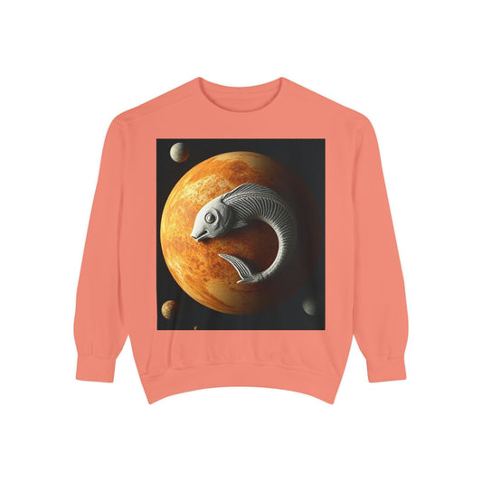 Garment-Dyed Sweatshirt, Unisex, Space Animal Design, Pisces