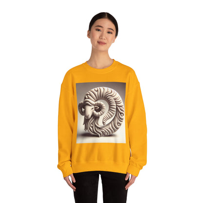 Unisex Heavy Blend™ Crewneck Sweatshirt, Round Statue, Aries Zodiac Design
