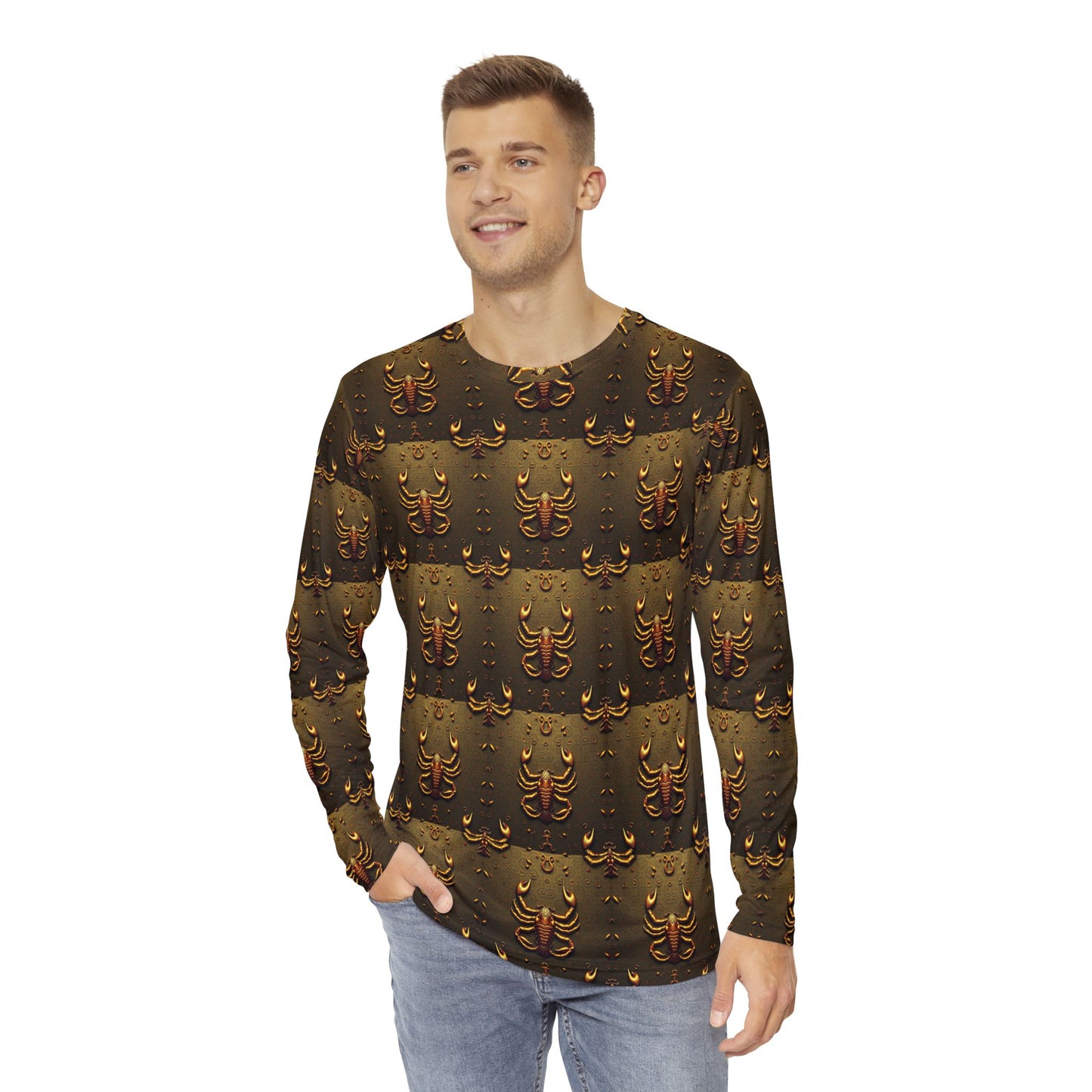 Men's Long Sleeve Shirt, (AOP), Scorpio, Zodiac v1, Pattern