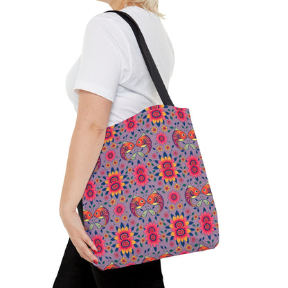 Tote Bag (AOP), Pisces, Zodiac v2, Flower Pattern