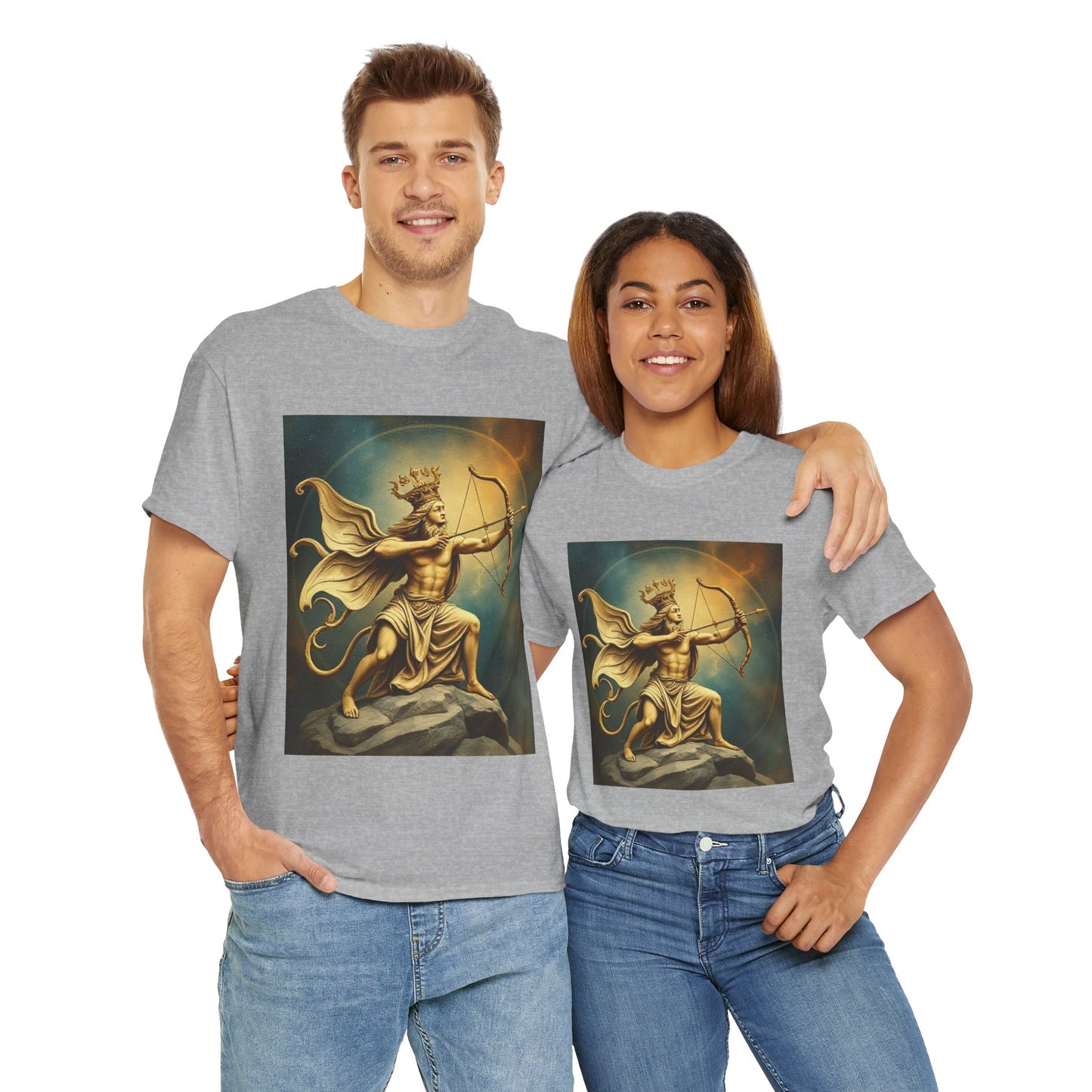 Unisex Heavy Cotton T-Shirt, Sagittarius King, Bow & Arrow, Zodiac Design