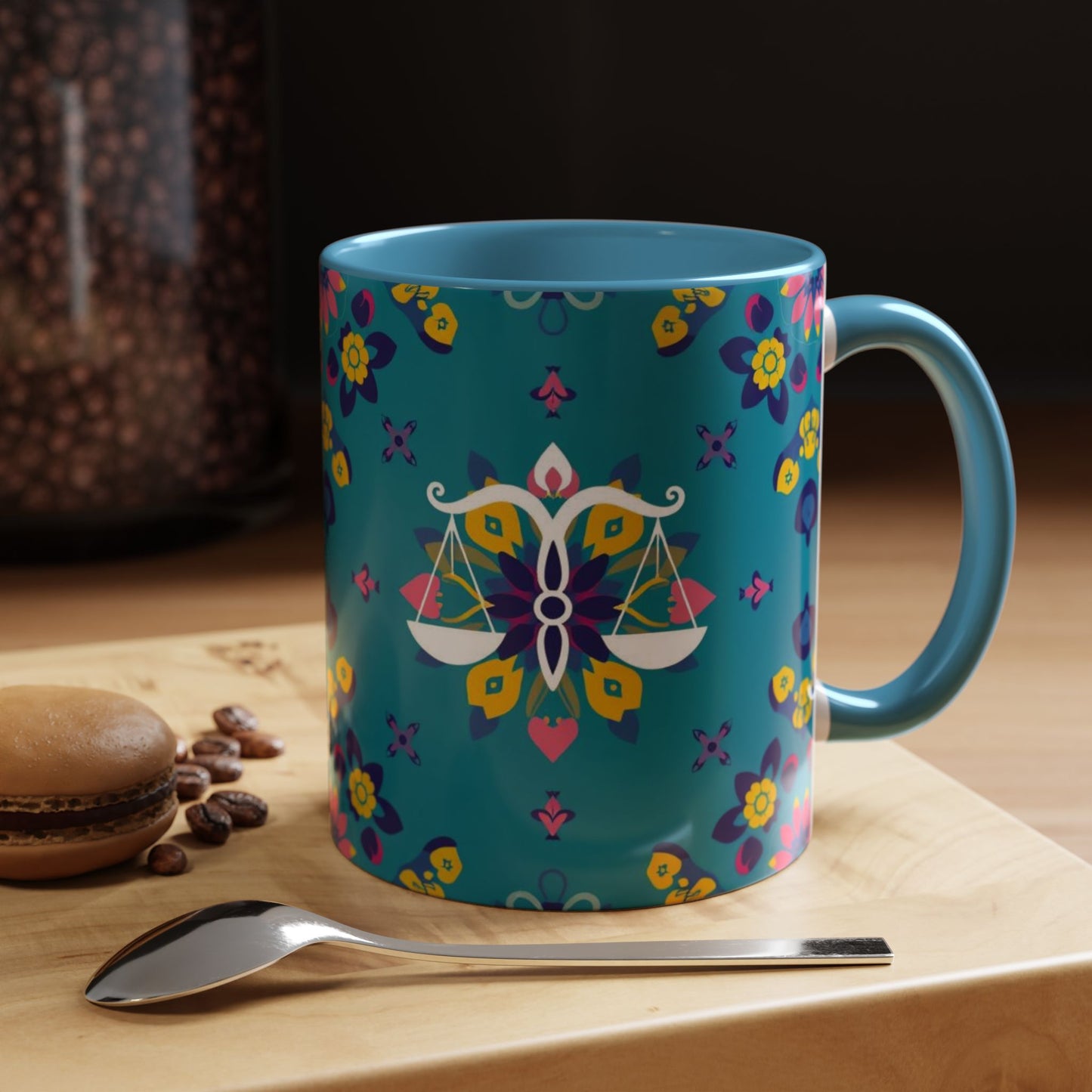 Accent Coffee Mug, Libra, Zodiac v2, Flower Pattern, (11, 15oz)