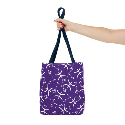 Tote Bag, Pisces Zodiac Sign, AOP, (Purple, White)