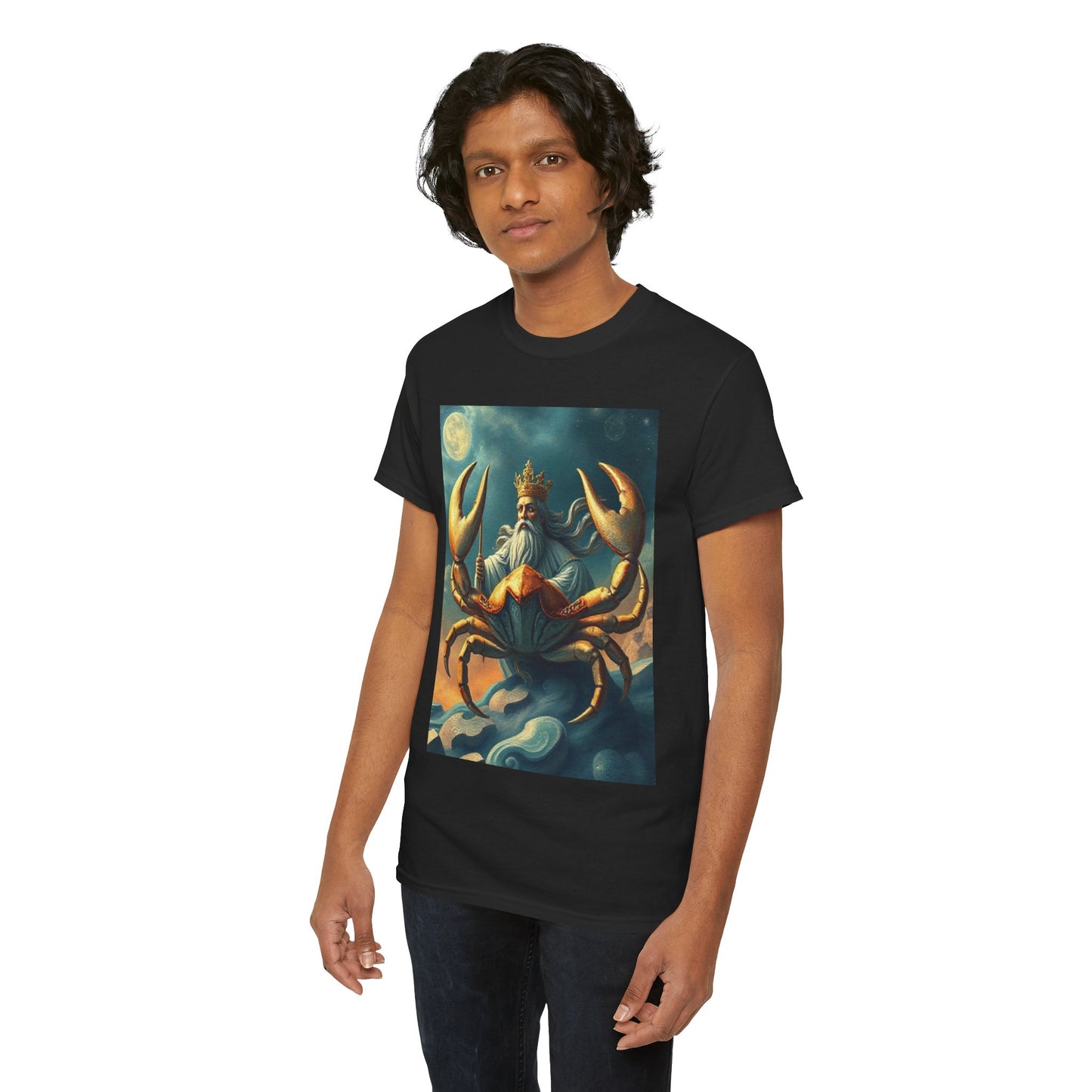 Unisex Heavy Cotton T-Shirt, Crustacean King v1, Cancer Zodiac Design
