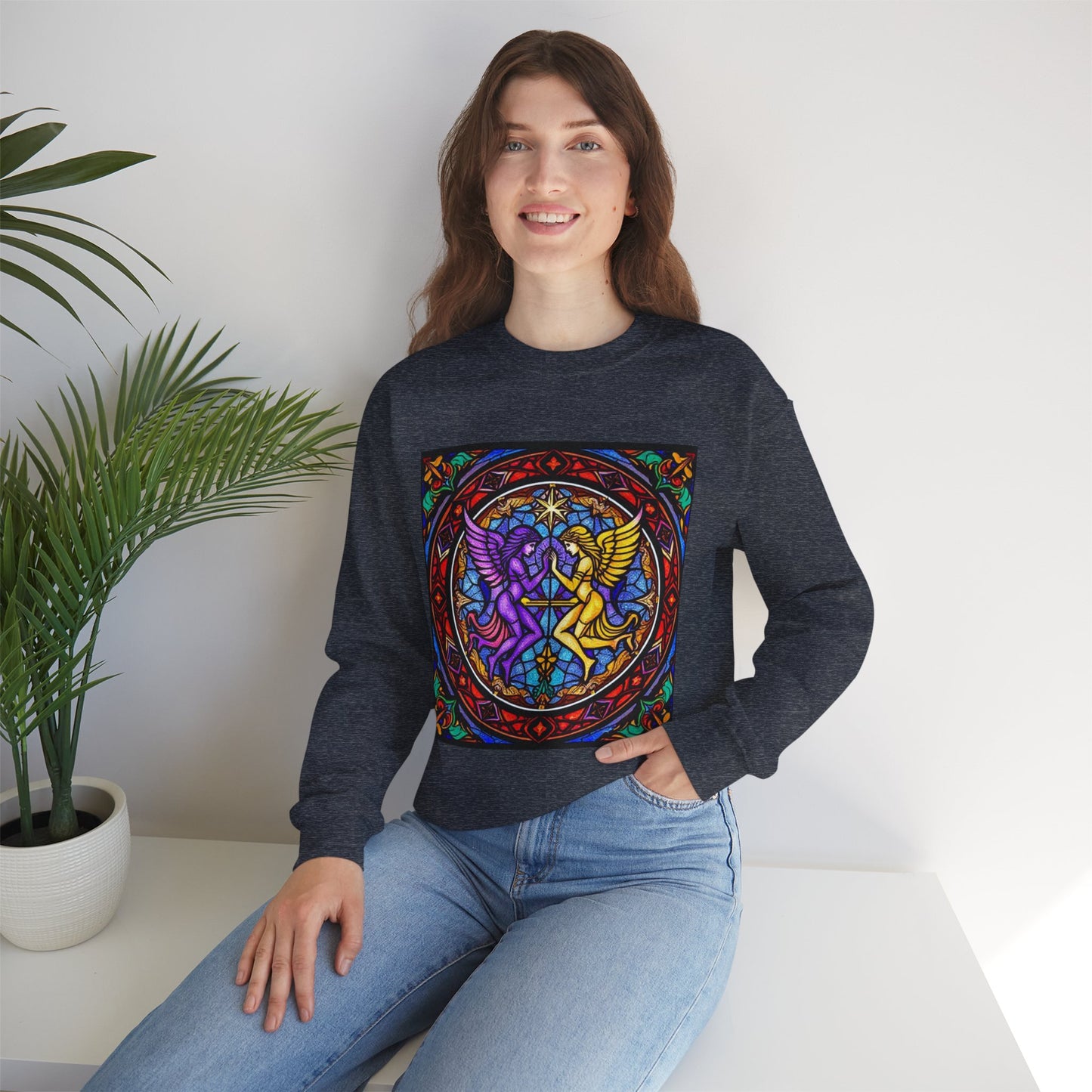 Unisex Heavy Blend™ Crewneck Sweatshirt, Glass, Gemini Zodiac Design