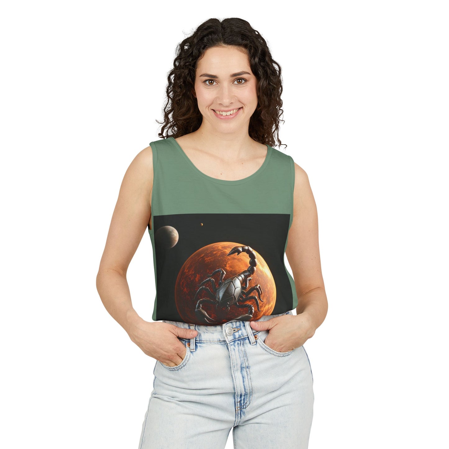 Unisex Garment-Dyed, Tank Top, Scorpio Design, Planet Symbol, 100% US cotton