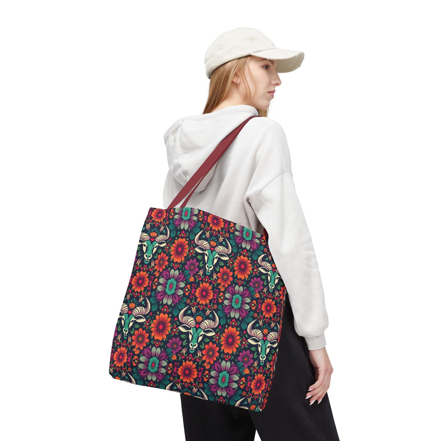 Tote Bag, (AOP), Taurus, Zodiac, Flower Pattern