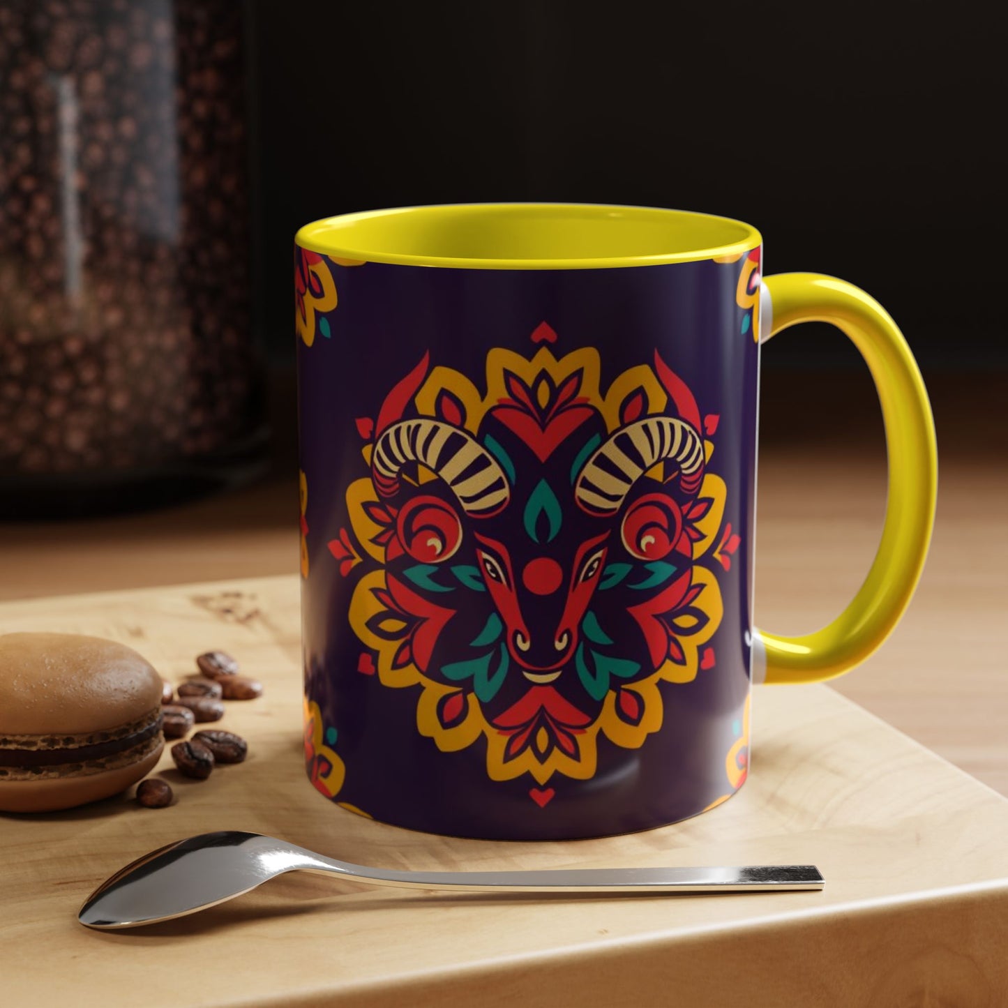 Accent Coffee Mug, Taurus, Zodiac v4. Flower Pattern, (11, 15oz)