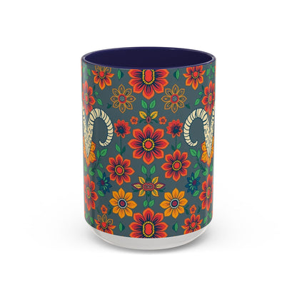 Accent Coffee Mug, Aries, Zodiac v4, Flower Pattern, (11, 15oz)