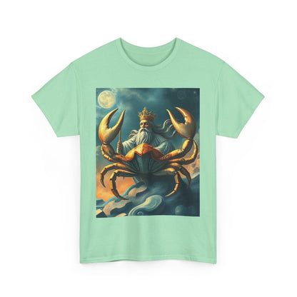 Unisex Heavy Cotton T-Shirt, Crustacean King v1, Cancer Zodiac Design