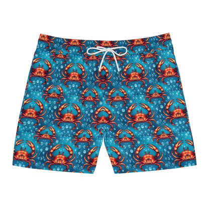 Men's Mid-Length Swim Shorts, (AOP), Cancer, Zodiac v4, Bubble Pattern