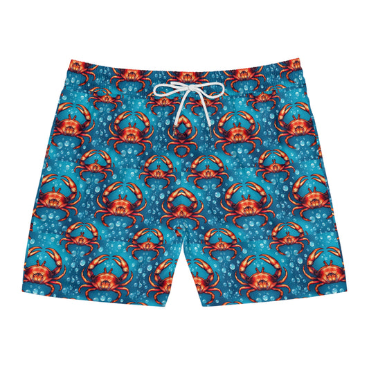 Men's Mid-Length Swim Shorts, (AOP), Cancer, Zodiac v4, Bubble Pattern