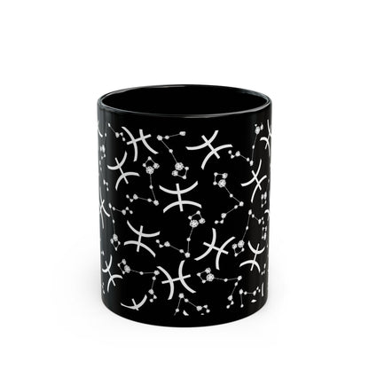 Zodiac 11oz Black Mug Pisces Zodiac Sign