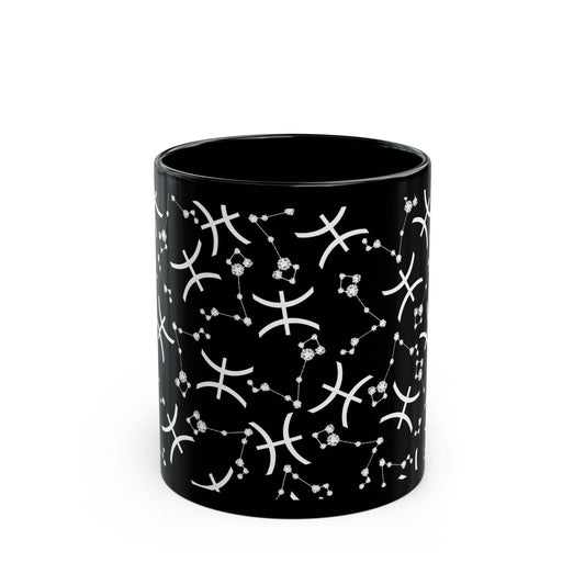 Zodiac 11oz Black Mug Pisces Zodiac Sign