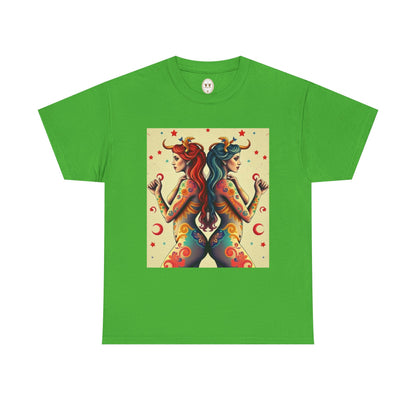 Unisex Heavy Cotton T-Shirt, Gemini, Zodiac v4, Sexy Art