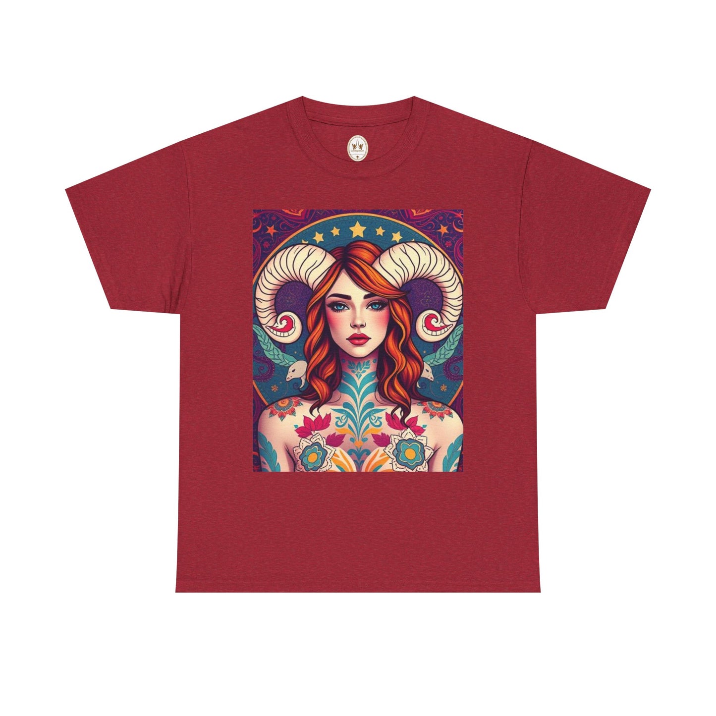Unisex Heavy Cotton T-Shirt, Aries, Zodiac v1, Sexy Art
