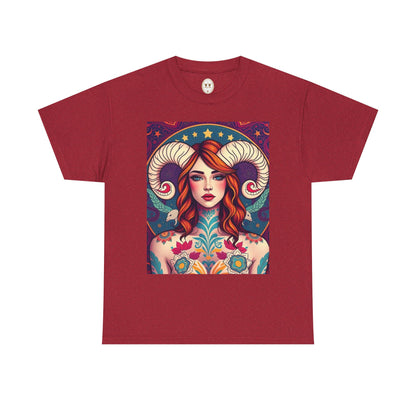 Unisex Heavy Cotton T-Shirt, Aries, Zodiac v1, Sexy Art