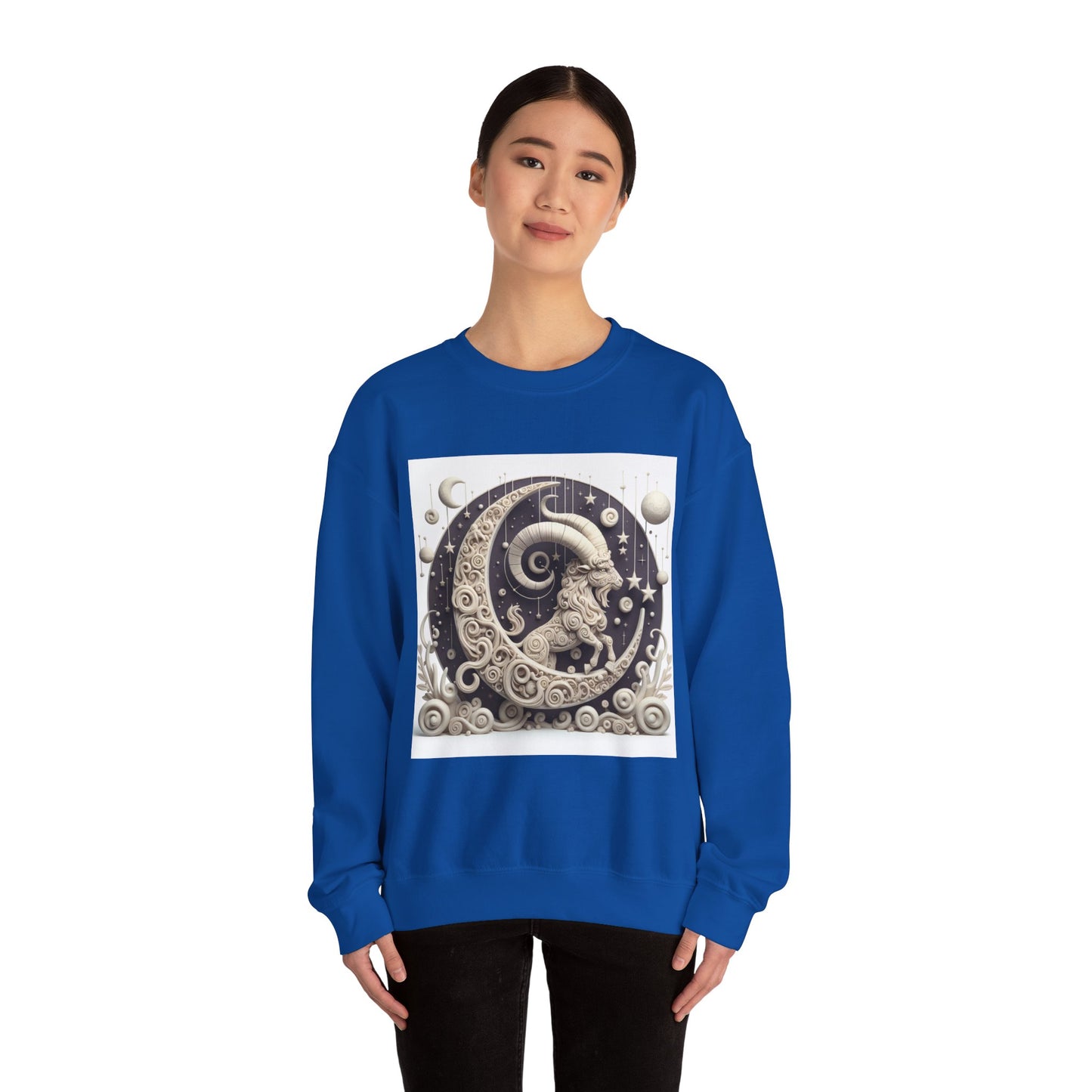 Unisex Heavy Blend™ Crewneck Sweatshirt, Stone Moon, Capricorn Zodiac Design